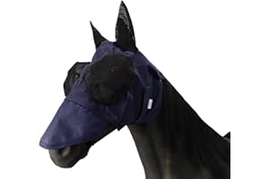 Leberna Mesh Fly Mask with Ears Nose UV Protection Full Face Navy Cob