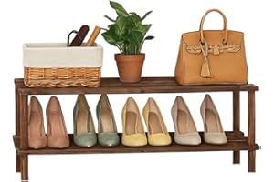 BARGAINS-GALORE Wooden Shoe Rack - Footwear Storage Organiser Unit Shelf Dvd Books Tier Slated | Storage Stackable Organiser Multi-use - Easy To Assemble, Space Efficient, Hallway Front Door (Dark Oak Effect, 2 Tier)