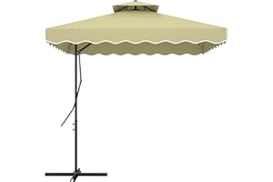 Outsunny 2.5m Cantilever Parasol with Easy Lever, Square Double Top Garden Parasol Umbrella with Ruffles and Cross Base, Overhanging Outdoor Sun Shades