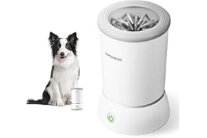 DOGNESS Nettoyeur Pattes pour Chien, Automatique de Pawcleaner pour Chiens Avec Silicone Souple, 2000 mAh Lave Pattes pour Chien, Charge Rapide USB, Nettoyeur de Pattes d'animaux à 360° (Blanc)