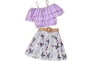 SoLu DAY8 Ensemble Enfant Fille 7-12 Ans été Chic Pas Cher Tailleur 2 Pièces Crop Top Camisole à Volants + Jupe Papillon Adolescent Fille élégant Mignon Confortable Casual Vacances