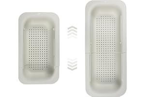 Eyourlife Panier à tamis au-dessus de l'évier, étagère filtrante, étagère de rangement multifonctionnelle, réglable pour vaisselle, fruits, légumes (blanc)