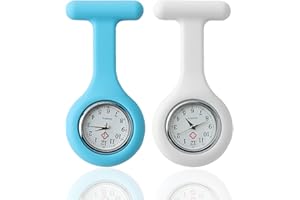 ANRBB Orologio da Infermiere, 2 Pezzi, Orologio Infermiere Clip Silicone, Quadrante Fluorescente, Movimento Quartz, Orologio da Tasca per Medici e Infermieri, Impermeabile Uso Quotidiano, Sterilizzabile