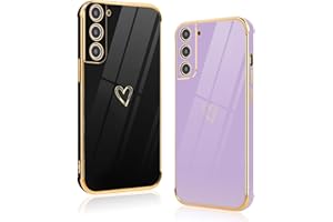 Vauki 2 Stück für Samsung Galaxy S21 5G Hülle, Silikon Handyhülle Herz Motiv Schutzhülle Kameraschutz Stoßfest Bumper Case für Samsung S21 5G - Schwarz und Lila