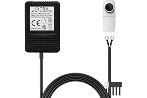 IXTRA Doorbell Transformer, 24V 500MA Power Adapter for Ring Video Doorbell, 8M C Wire Adapter Compatible with Thermostat for Ecobee, Sensi and Honeywell, UK Plug 8m Long Cable