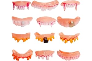 FOHYLOY Knebelzähne Zähne, Halloween Gefälschte Zähne Hässliche Gefälschte Zähne Lustige künstliche Zähne Falsche Zähne Prop für Halloween Kostüm Streich Maskerade (12 Stück)