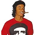 shoperama Black Che Guevara Hat with Hair Revolutionary Hat Wig Cap Beret