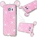 Produktbild GrandEver Samsung Galaxy S7 Edge Weiche Silikon Hülle Solide TPU Glitzer Gelee Strass Diamant Zurück Maus Ohr Entwurf Schutzhülle Flexible Etui mit Handschlaufe Gel Skin Rubber Transparent Bumper Klar Hülse Gummi Dünn HandyTaschen - Rosa