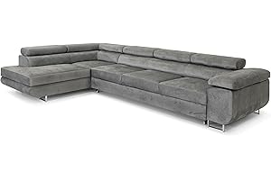 ‎COMFORTINO FURNITURE Ecksofa mit Schlaffunktion PASTI XL L-Form, Sofa Couch mit Bettkasten, Couch Eckcouch, Schlafsofa für Wohnzimmer, Big Sofa Couch mit Schlaffunktion, Sofa (Hellgrau, Ottomane Links)