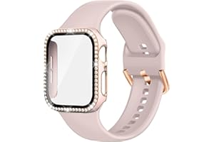 BANDSMITH Compatible with Apple Watch Band and Case 38mm 40mm 41mm 42mm 44mm 45mm Women, Soft Silicone Bands and Bling Diamond Case & Glass Screen Protector for iWatch Series 9 8 7 6 5 4 3 2 1 and SE