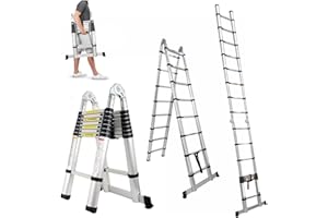 YIYAI Échelle Télescopique Pliable en Aluminium 5m - Charge maximale: 150 kg - Échelle Double avec Stabilisateur, Echelle Escamotable Extensible - Échelle Antidérapante - Facile à Transporter