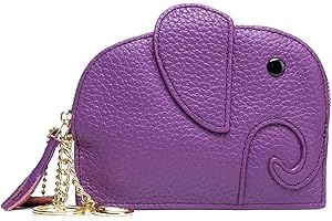 FORRICA Cartera Mujer Pequeña Elefante Mini Cuero Auténtico Monedero con Cremallera Billetera Delgada Señoras Ligeras Llavero Porta Tarjeta Púrpura