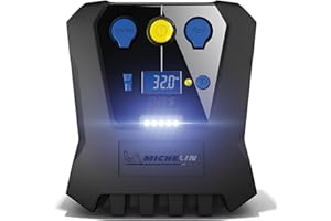 MICHELIN 009519 Compresseur à Air 12 V Programmable – 7 Bars – Gonflage Pneus de Voiture en 3 Minutes – Arrêt Automatique - Manomètre Digital – Robuste Compact – LED - Livré avec embouts adaptateurs