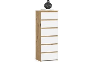 ‎AKORD AKORD | Kommode mit 6 Schubladen| Rollschubladen | Schubladenschrank Kleiderschrank | Sideboard mit Ablage | Robust | Universal Design | Artisan Eiche/Weiß