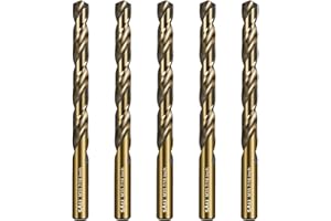 SALI Cobalt Drill Bit Set 5Pcs 11mm M35 High Speed Steel Jobber Drill Bit Kit (HSS) Twist Drill Bits for Hardened Metal, Stainless Steel, Cast Iron, Wood and Plastic, with Index Storage Case