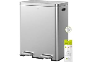 EKO Edison 60L Dual Rubbish Bin, 2×30L Large Capacity Kitchen Pedal Recycling Bin with Soft-Close Lids, Removable Buckets, Fingerprint-Resistant Stainless Steel Bin for Waste and Recycling