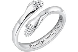 WONVIN COLLECTION 925 Sterling Silber Umarmungsringe für Frauen, I Love You Forever Love You Mutter Geschenk Schwester Geschenke Gravierte Worte Umarmung Hände Offener Ring