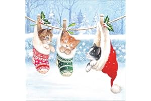 SERVIETTEN WEIHNACHTEN Lot de 20 serviettes de table pour chats en chaussettes d'hiver | Noël | Décoration de table 33 x 33 cm