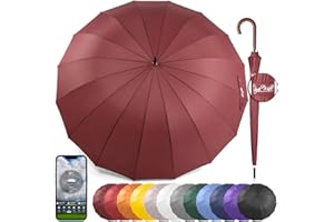 Royal Walk Grand parapluie de golf/voyage pour 2 personnes adultes - Ouverture automatique - Solide, résistant au vent - Manche en bois classique - 16 baleines - Séchage rapide - 120 cm (rouge foncé)