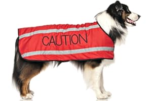 DEXIL CAUTION (Do Not Approach) Red Colour Coded S M L Reflective Waterproof Fleece Lined Warm Dog Coats PREVENTS Accidents By Warning Others Of Your Dog In Advance (L-XL)