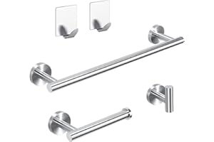 HOTSAN Towel Bars Bathroom Accessories Set - 5 Pieces Stainless Steel Bathroom Hardware Set Wall Mounted, 12"Bath Towel Bar + Toilet Paper Holder + Towel Robe Hook, Heavy Duty Bathroom Accessories Kit