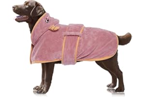 OUOBOB Hundetrocknungsmantel, Hundemantel zum Trocknen von Hunden, Rosa Hundetücher für mittlere Hunde, Mikrofaser Hunderobe Super mit Kapuze für verstellbare Bauchgurte für Frenchie, Boston Terrier L