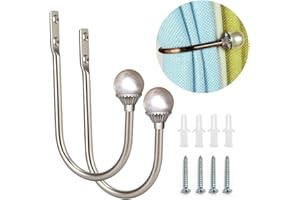 Coolnice 2 Pezzi Ganci Fermatende Decorativi Tenda Ganci Fermatende, a Muro Ganci a U Fermatenda, Perla di Plastica Metallo Supporto, per Soggiorno Camera da Ufficio Sala da Pranzo-Argento