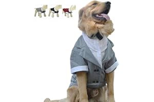 Lovelonglong Pet Costume Dog Suit Formal Tuxedo with Black Bow Tie for Large Dogs Golden Retriever Gray L-XL+