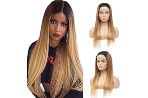 Weeybay Parrucca Donna Capelli Veri Umani Straight 4X4 Human Hair Wig 150% Density #1b/27 Black to Honey Blonde Wig Black to Honey Blonde Color Real Unprocessed Virgin Hair Parrucche 30 Inch