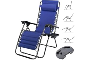 BAKAJI Sedia gravità Zero Sdraio da Giardino Poltrona Relax Pieghevole Salvaspazio con Vassoio Tubolari Acciaio 22mm Reclinabile Tessuto in Oxford Traspirante Terrazzo Piscina Esterno (Blu)