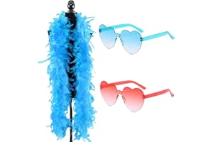 ZSRVAJ 1 Pcs Blue Feather Boa & 2 Pcs Heart Sunglasses, Feather Boa, 6.6ft/2M Feather Boas Multipack, Feather Boas Dress for Girls Women Dancing Wedding Party Halloween Party
