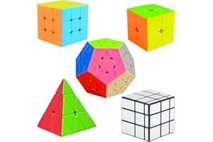 Cooja 5 Pezzi Cubo Magico, Speed Cube Set 2x2 + 3x3 + Pyraminx + Megaminx + Mirror Cube, Stickerless Resistente Smooth Velocit Magic Cube di Giocattoli per Ragazze Ragazzi
