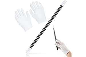 BBTO 9,6 Pollici Bacchetta Magica Lunga Bastone d'Incantesimi di Plastica in Bianco e Nero Bacchetta con Guanti Bianchi per Festa Mago Strega Costume Accessori per Travestimenti Gioco Compleanno