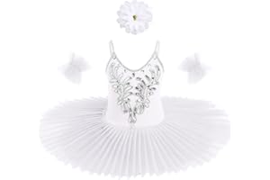 IMEKIS Vestito da Danza Classica per Ragazze Gonna Body Ginnico con Paillettes Senza Maniche Elegante Ballerina Dancewear Principessa Set di Costumi da Esibizione di Ballo