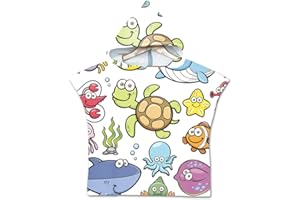 Treer Children Beach Towel Robe Bathrobe Poncho, Cartoon Kids Baby Swim Wetsuit Swimwear Changing Towel Beach Bath Beach Robe Hooded Bath for Surfing Swimming Girl Boy (60x60cm,Sea turtle)