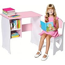 Tavolo E Sedia Per Bambini ZONEKIZ - Banco Scuola In Legno Con Cassetto, Per Et&agrave; 3-6 Anni, Bianco