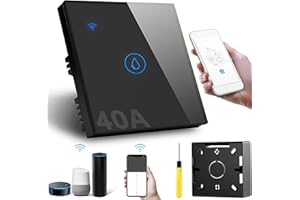 Acmerota 40A 8000W Smart-Tauchsiederschalter, schwarzer WIFI Smart Wall Touch Boilerschalter 2,4G WiFi Warmwasserbereiter-Zeitschalter Funktioniert mit Alexa Google Home und Smart Life APP Tuya APP