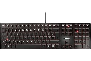 CHERRY KC 6000 Slim, disposition française, clavier AZERTY, clavier filaire, mécanisme à ciseaux pour une frappe parfaite, design ultra-plat, noir