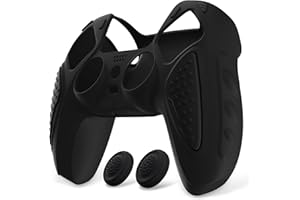 PlayVital Funda de Silicona para ps5 Mando - Carcasa de Goma Antideslizante con Tapas para Pulgar, Protector Tacto Suave, Accesorio Compatible con ps5 - Edición Knight (Negro)