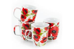 Olymp Lot de 4 tasses à café en porcelaine, motif coquelicots, 400 ml