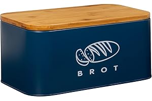 Theo&Cleo Cassetta per il pane con coperchio, in bambù ecologico, può essere utilizzata come tagliere, spaziosa scatola retrò in metallo, per conservare il pane e mantenere fresco, 30 cm x 18 cm x 14