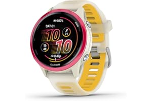 Garmin® Forerunner® 570 Montre intelligente GPS avancée pour course et triathlon 42 mm Affichage AMOLED Fonctions d'entraînement et de récupération Aluminium framboise avec bande translucide Os/Mangue