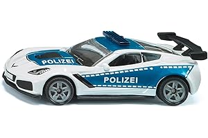 siku 1525, Polizeiauto Chevrolet Corvette ZR1, Polizei-Spielzeug, Metall/Kunststoff, Blau/Weiß, Motorhaube zum Öffnen