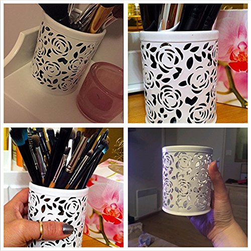 Ciaoed Hollow Blume Metall Schreibtisch Stift Halter Organizer Behälter Weiß - 5