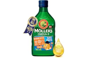 MÖLLER'S Moller’s ® | Aceite de hígado de bacalao | Complemento dietético con omega-3 EPA, DHA y vitaminas A, D y E | Sabor Tutti Frutti | 250 ml