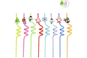 MAMIDDLE Plastikowe Słomki Wielokrotnego użytku Słomki do Picia dla Dzieci Urocze Słomki do Dekoracji Imprez Dostawy Urodzinowe Party Favors (Boże Narodzenie, 8)