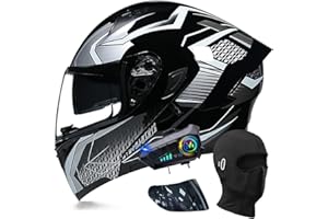 ACLFFSHOP Bluetooth Modulable Casque Moto Homologué ECE, Flip Up Casque Adulte Moto avec Double Visière pour Anti-Collision Casque Scooter Casque Integral Modulable pour Homme Femme M~XXL