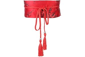 FAD-4U Kimono Obi en coton pour femme - Style japonais - Large ceinture brodée avec pompon - Accessoires de peignoir Yukata