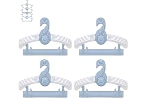 Perchas Infantiles, JSF Juego de 20 Perchas Apilables con Ganchos de Osito, Antideslizantes, Ajustable 29-37CM para Ropa Infantil, Ropa de Bebé, Ahorro de Espacio (Azul + Blanco)