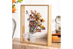 NATUREMAN Wooden Dried Flower Photo Frame Dried Flower Display Stand Decorative Floating Photo Frame,Double Sided glass,for Display Dried Flowers,Handicrafts (Wood Color-8x12")
